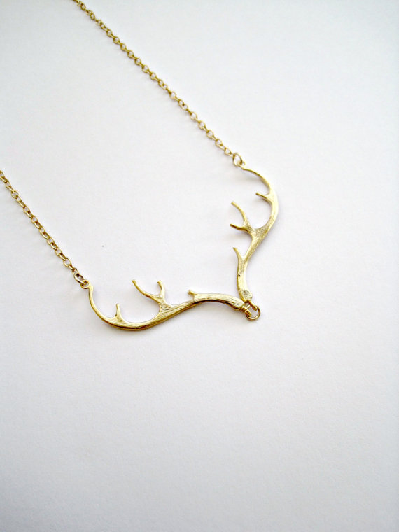 Hochzeit - Gold Antler Necklace Deer Antler Jewelry Gold Necklace Country Wedding Gift Country girl Bridesmaid Jewelry