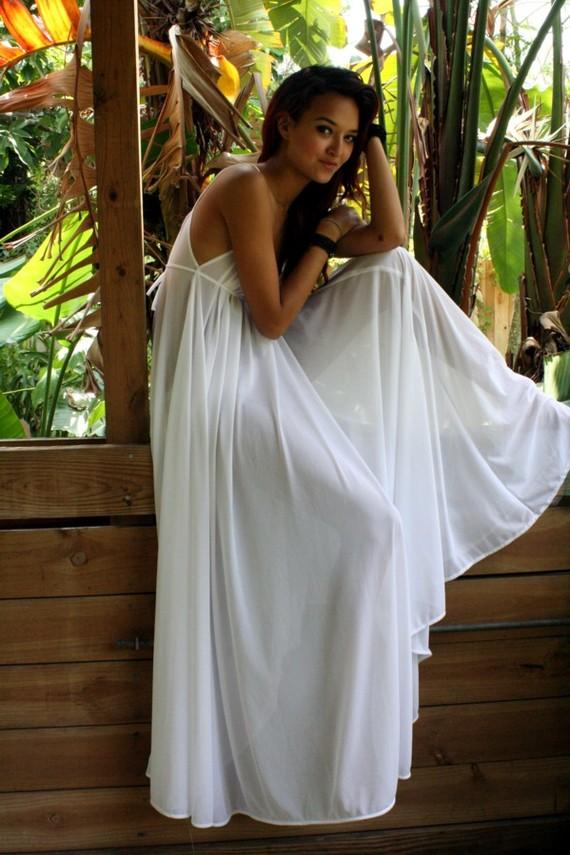 Mariage - Grecian Goddess Bridal Nightgown Wedding Lingerie White Nylon Angelic Honeymoon Gown Romantic Sleepwear