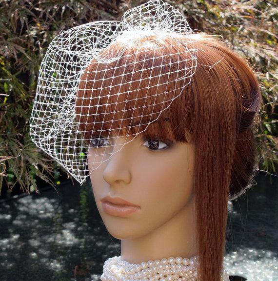 زفاف - Ivory Birdcage Veil Wedding Bridal Blusher 9 inches Russian Net with 4 Inches Loose