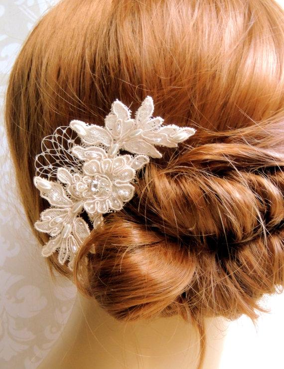 Wedding - Wedding hair accessories, birdcage veil, Rhinestone hair comb bridal, Bridal Headpieces, Ivory hair accessories