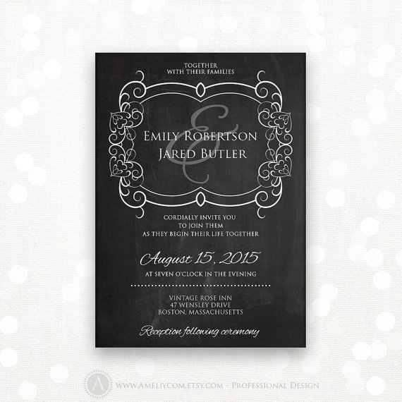 Свадьба - Printable Wedding Invite Chalkboard Calligraphy Damask Classic INSTANT DOWNLOAD - Weddings Invitation Editable DIY Retro Vintage Invitations