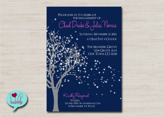 Wedding - Winter Engagement Party, Rehearsal dinner, Couple's Bridal shower, Invitation, Snowflake, Frozen Tree - PRINTABLE DIGITAL FILE - 5x7