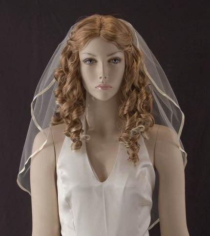 زفاف - Wedding veil -  36 inch Fingertip Length angel cut bridal veil with satin ribbon trim