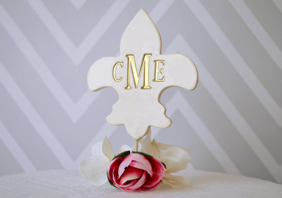 Mariage - PERSONALIZED Fleur-de-lis Wedding Cake Topper in Gold