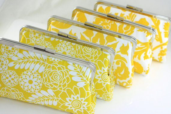 Wedding - Yellow Bridesmaids Clutches / Lemon Wedding Clutch in Various Patterns / Design Your Own Clutch - Set of 6