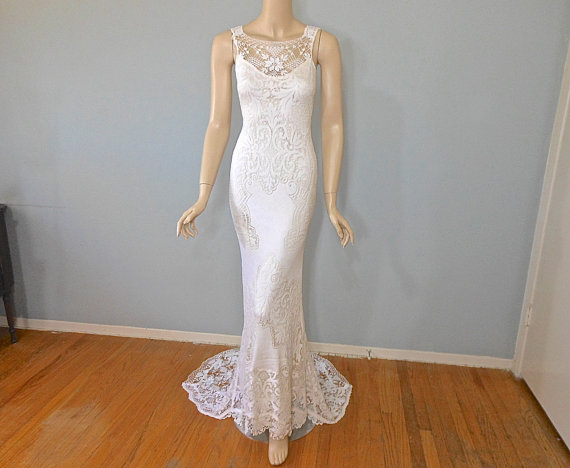 زفاف - Romantic Fairy Wedding Dress, Bohemian WEDDING Gown, Wedding Dresses, Hippie BoHo wedding dress, Crochet wedding dress Sz Small