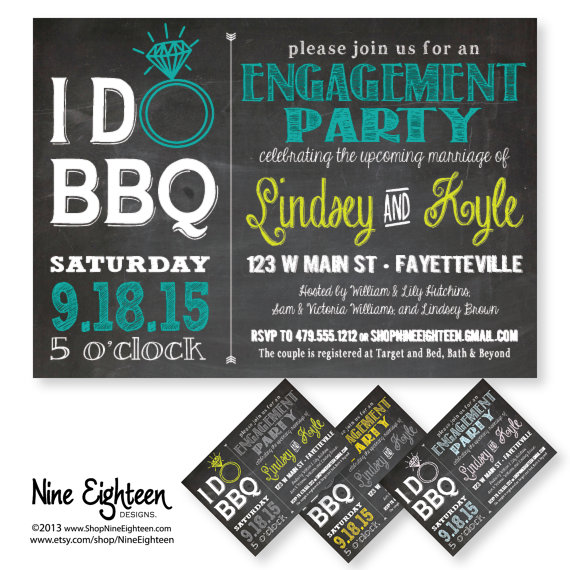 Hochzeit - I Do BBQ Engagement Party or Bridal Shower. Custom Printable PDF/JPG invitation. I design, you print. Made to Match add ons available.
