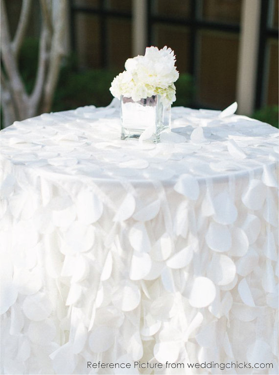 Hochzeit - Shimmery Petal Tablecloths READY TO SHIP, White Taffeta Petal Table Cloth for Wedding Ceremony Cake Table Sweet Heart Table, Bridal Shower