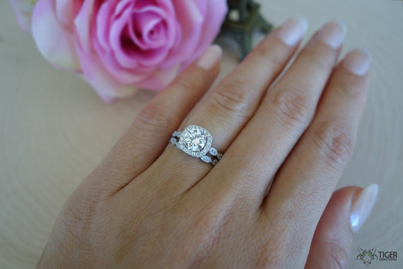 Hochzeit - Vintage Inspired Bridal Rings -  D Color Man Made Diamonds