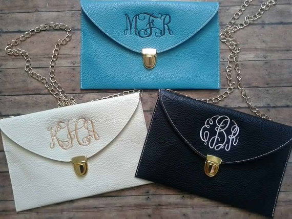 Wedding - Monogrammed Clutch w/ gold chain SALE - great for weddings & bridesmaids gifts