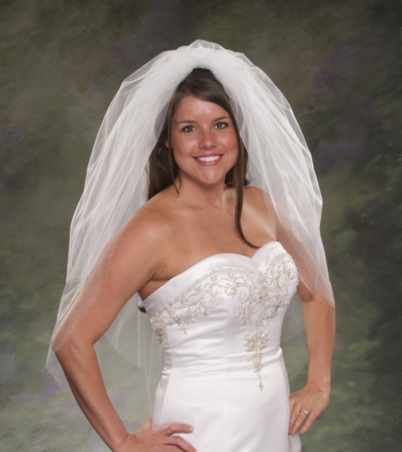 Hochzeit - Finger Tip Veils with Blusher Veil Traditional Veils 2 Layers 36 White Bridal Veil Ivory Bridal Veils Wedding Veils Tulle Veils