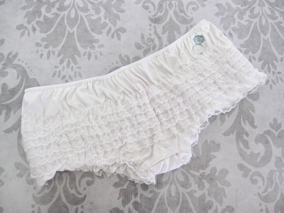 Hochzeit - Bride Bikini Panties Shorts. White Honeymoon Lingerie Ruffle. Something Blue. Bride Gift