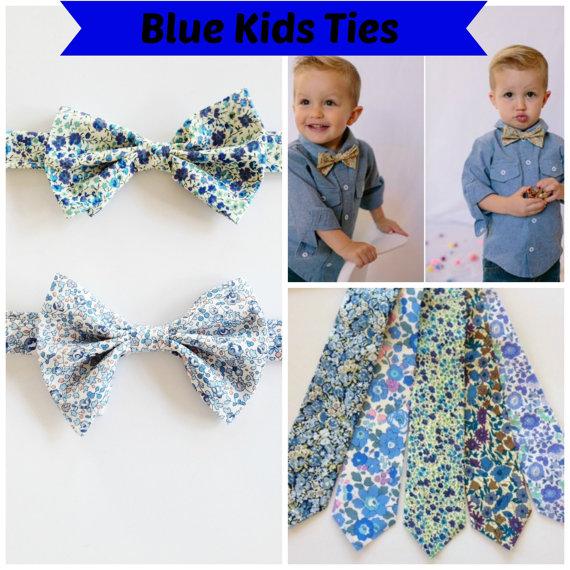 Wedding - Blue Kid's Bow Tie, Liberty of London Kids Bow tie, ring bearer tie, ring bearer bow tie, toddler bow tie, little boys tie, blue boys tie