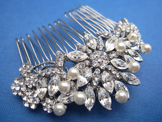 زفاف - Vintage Inspired  Pearls bridal hair comb, Swarovski pearl hair comb, wedding hair comb, bridal hair accessories, wedding hair accessories