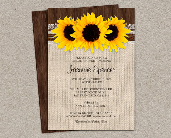 زفاف - Rustic Country Sunflower Bridal Shower Invitations, DIY Printable Sunflower Bridal Shower Invites, Rustic Wedding Shower Invitations