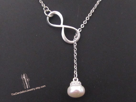 زفاف - SALE 10% OFF: Infinity Necklace, pearl necklace, lariat necklace, Wedding Jewelry, bridal jewelry, bridesmaid jewelry, Wedding Necklace