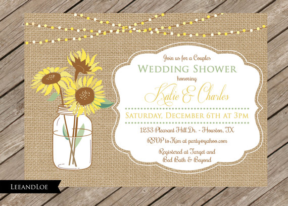 Свадьба - Rustic Couples or Coed Wedding Shower Invitation-Burlap, Sunflowers, Bridal Shower, Rehearsal Dinner