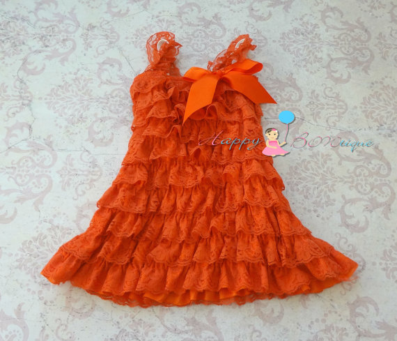Wedding - Fall Orange Petti lace dress, ruffle dress, baby girls dress,Birthday outfit, flower girl dress,Thanksgiving,girls dress,baby girl,halloween