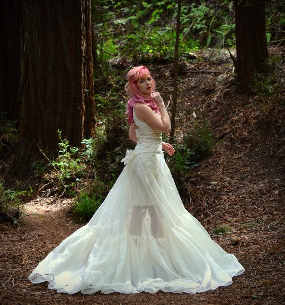 زفاف - Custom Couture Wiggle Wedding Dress with Detachable Skirt and Train Silk Organza Crystals and Lace