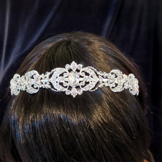زفاف - Vintage Bridal headband, Rhinestone Wedding headband, Bridal headpiece, Crystal headband, Silver filigree headband, Wedding headpiece