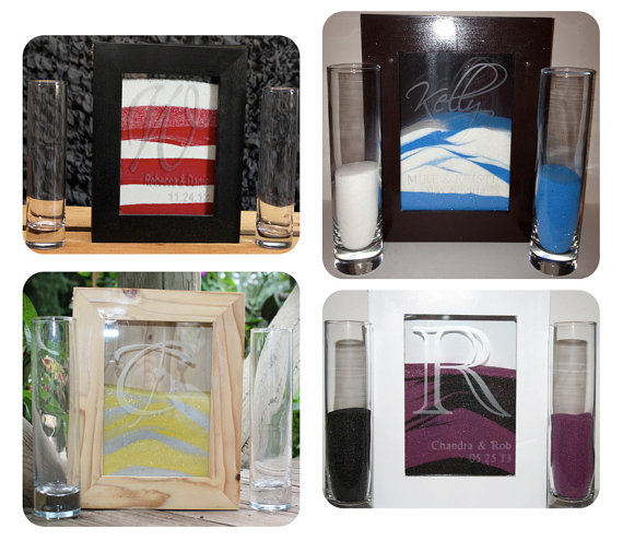 Hochzeit - Custom Order for Amanda H. - Wedding Unity Sand Shadow Box Set w/ 2 Side Vases & 5lbs of sand