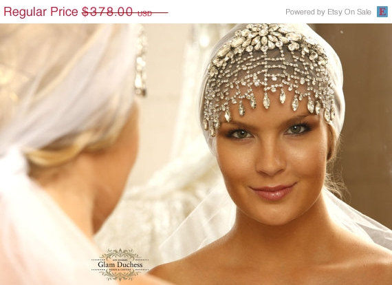 زفاف - Bridal headband, bridal veil, crystal headpiece, Crystal Art Deco hair jewelry, Bridal Rhinestone Hair piece, Wedding hair accessory