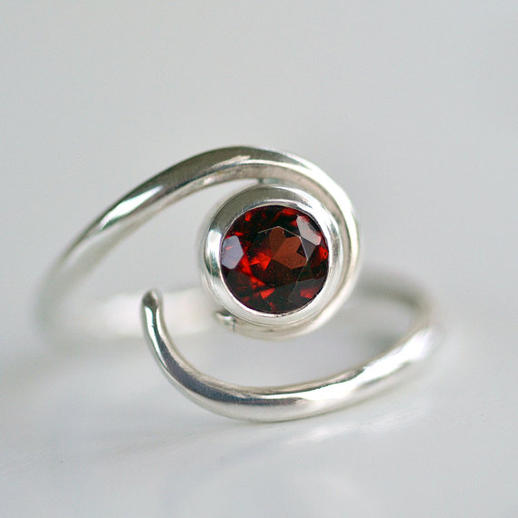 Wedding - Engagement Ring - Alternative Engagement Ring - Garnet Solitaire Ring - Gemstone Ring - EcoFriendly - Cherry Red Garnet - Birthstone Ring