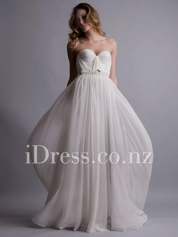 Wedding - Floor Length Ivory Strapless Sweetheart Long Chiffon Prom Dress