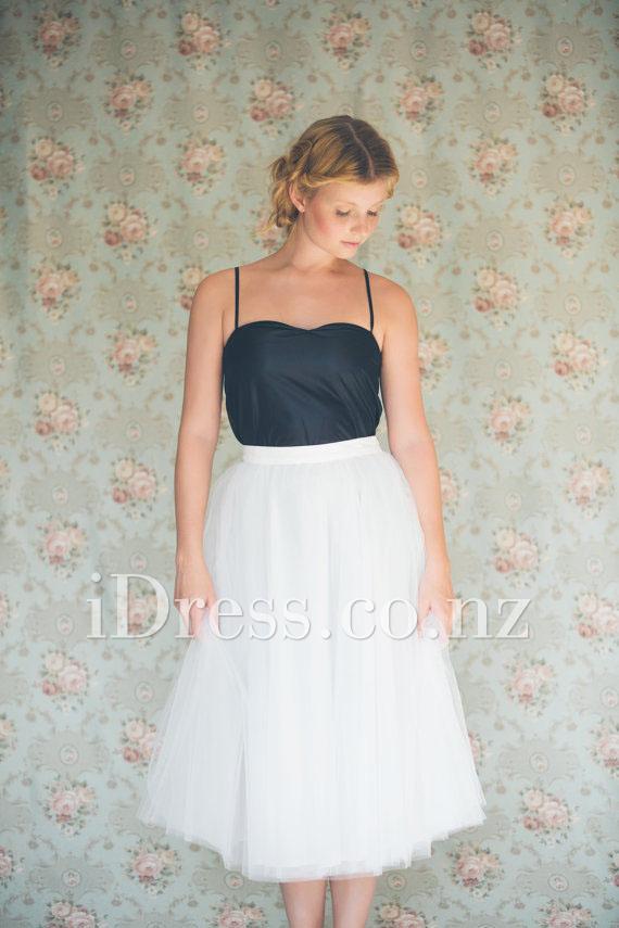 Wedding - Two Tone Tea Length Sleeveless Spaghetti Straps Bridesmaid Dress