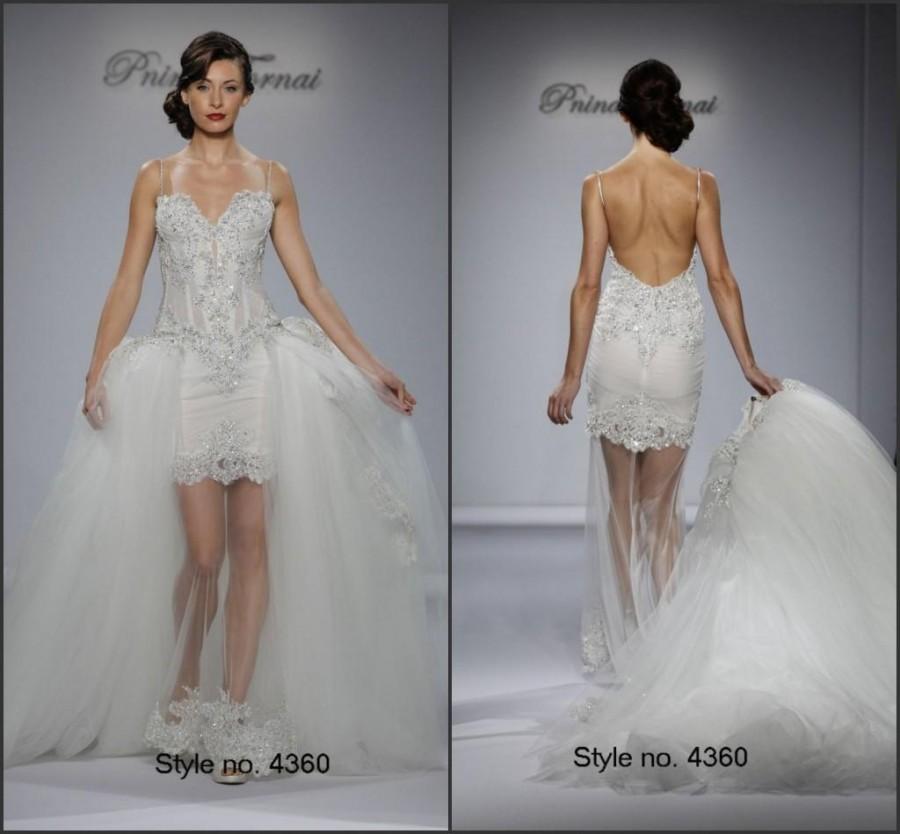 Hochzeit - Romantic Mermaid Sexy Wedding Dresses Backless Beaded Detachable Skirt 2015 Pnina Tornai Tulle Spaghetti Sexy Bridal Dresses Wedding Gowns, $117.72 