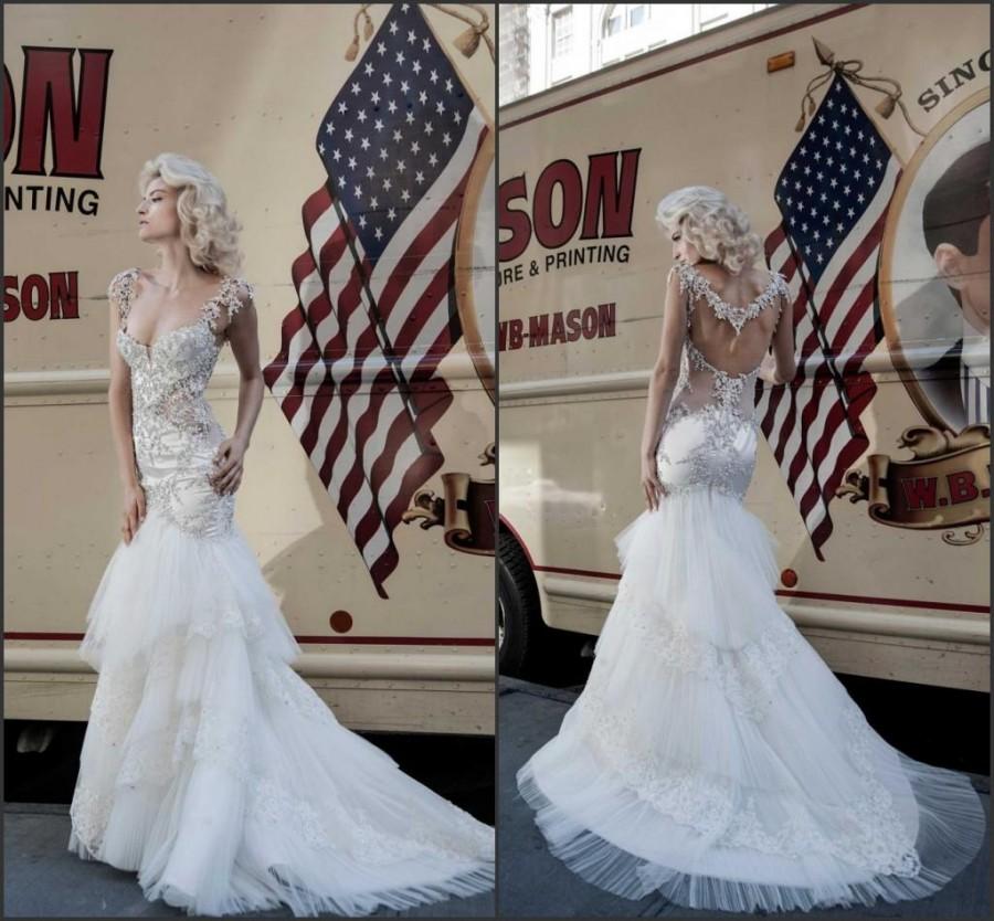 زفاف - Charming Lace Mermaid Sexy Wedding Dresses 2015 Pnina Tornai Backless Applique Tiers Tulle Bodice Spaghetti Bridal Gowns Dresses Sweep, $118.53 