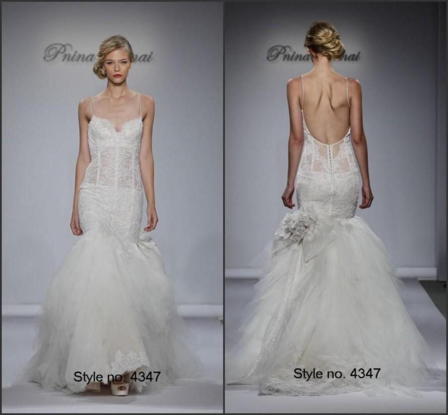 Wedding - 2015 Pnina Tornai Backless Lace Wedding Dresses Mermaid Applique Bodice Spaghetti See Through New Arrival Spring Bridal Gowns Dresses Sweep, $116.11 