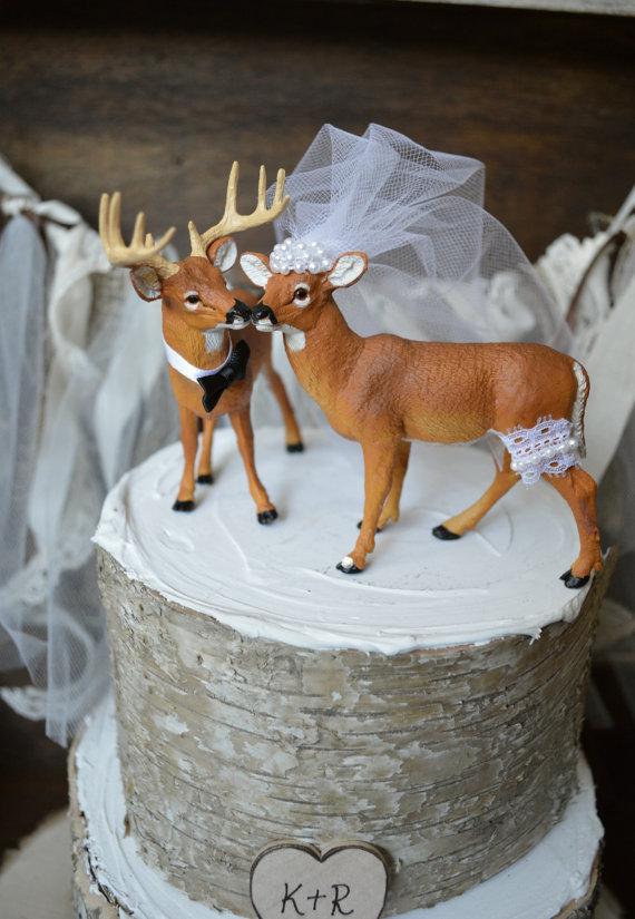 Mariage - Buck and doe wedding cake topper-Deer hunting wedding cake topper-hunting-country western-deer-wedding cake topper