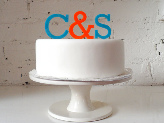 Wedding - Wedding Cake Topper - Initials with Ampersand Cake Topper