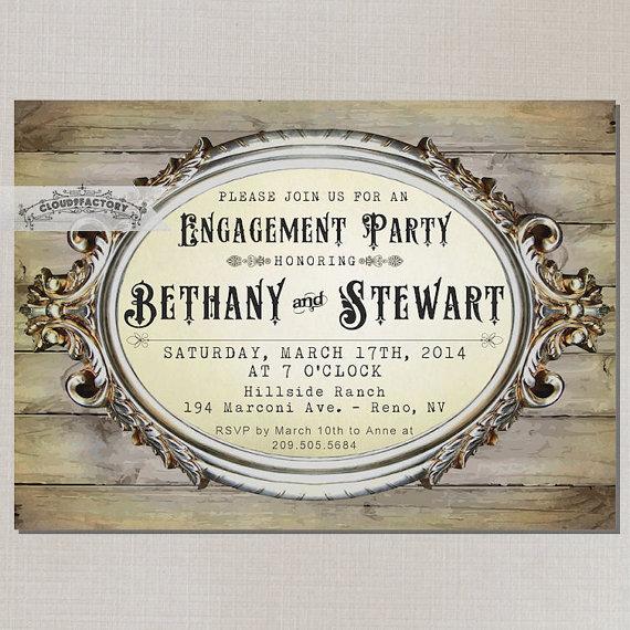 Mariage - Rustic Wood Engagement Party invitations Digital Printable File or Printed Cards Fancy Ornate Frame Elegant Vintage Country Chic No.509