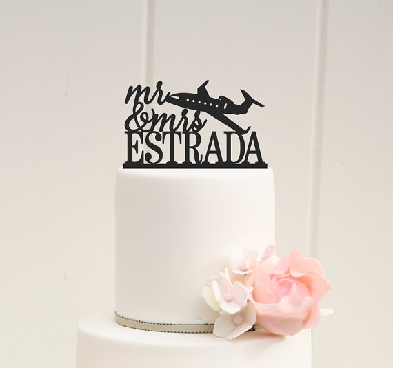 Wedding - Original Airplane Wedding Cake Topper Mr and Mrs Jet Plane with Your Last Name