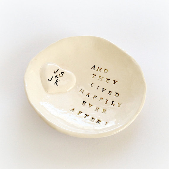 Mariage - Couples ring dish engagement gift personalized ring holder handmade by Cathie Carlson