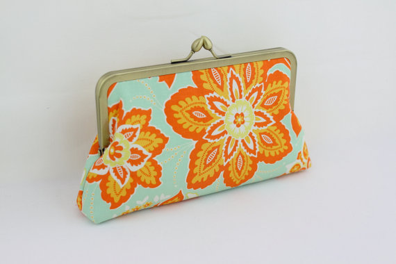 Mariage - Ornate Flowers (Orange) Bridesmaid Clutch / Orange Wedding Clutch / Gift for Her - the Florence Style Clutch