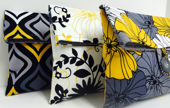 Wedding - READY TO SHIP Set of 3 Modern Gray and Yellow Clutches Bridesmaid Gifts Gray and Yellow Wedding