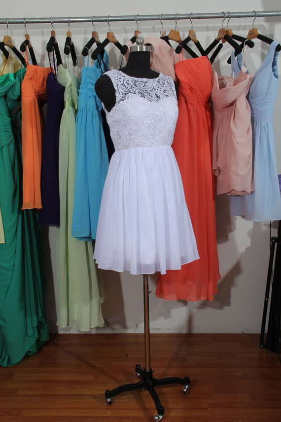Wedding - Scoop Neck Short Lace Chiffon Bridesmaid Dress, Custom Made Bridesmaid Dress