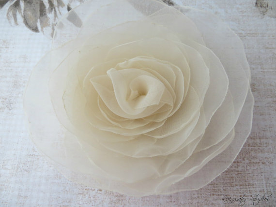Wedding - Wedding Hair Flower, Vanilla Ivory Organza Wedding Hair Flower, Bridal Accessory