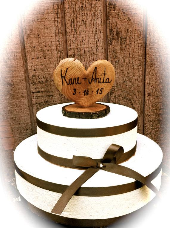 Wedding - Wedding Cake Topper, Heart Cake Topper, Rustic Wedding Cake Topper, Personalized Cake Topper