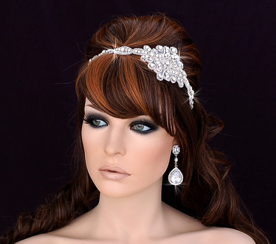 Свадьба - Prom Headband , Bridal Headpiece , Bridal Hair Accessories , Wedding Headband , Crystal Beaded Applique