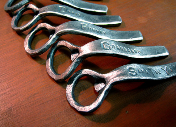 Hochzeit - Groomsmen Gift - Hand-forged Bottle Openers, Wedding Favors or Custom gifts - Personalized Churchkey Forged by a Blacksmith