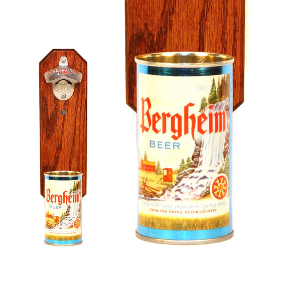Wedding - Bergheim Bottle Opener with Vintage Bergheim Beer Can Cap Catcher Wall Mounted - Wedding Groomsmen Gift
