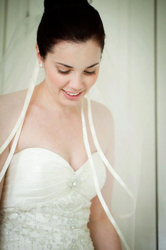 Wedding - Custom Handmade 1, or 2 Tier Fingertip Bridal Wedding Veil  With a Ribbon Edge Starting At Only 35.99