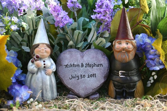 Hochzeit - Custom Gnomes Wedding Cake Toppers - 3 Piece Set Personalized with Your Colors