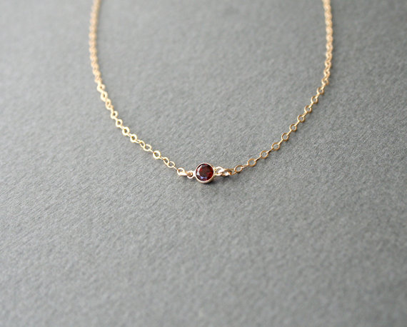 Hochzeit - Gold Garnet Necklace - Personalized Tiny January Birthstone Gemstone Jewelry