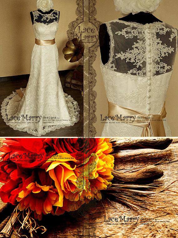 زفاف - Timeless Beauty Vintage Inspired Lace Wedding Dress Features Illusion Neckline with Sweetheart Underlay and Full Back Lace Design