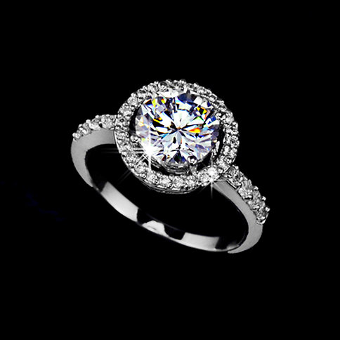 زفاف - Round Cut Floating Halo Cubic Zirconia Engagement Ring 2 Carat Wedding Ring Diamond Round Ring Halo Ring Floating Diamond,  AR0012